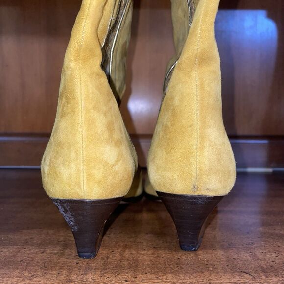 Vintage Andrea Borgini Suede Cowgirl Boots Gold Sheer 80s 90s Italy Sz 6 Western - Picture 4 of 16